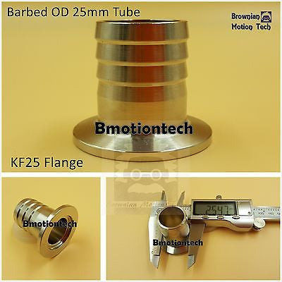 25 mm OD barbed hose X KF25 flange stainless steel vacuum adapter