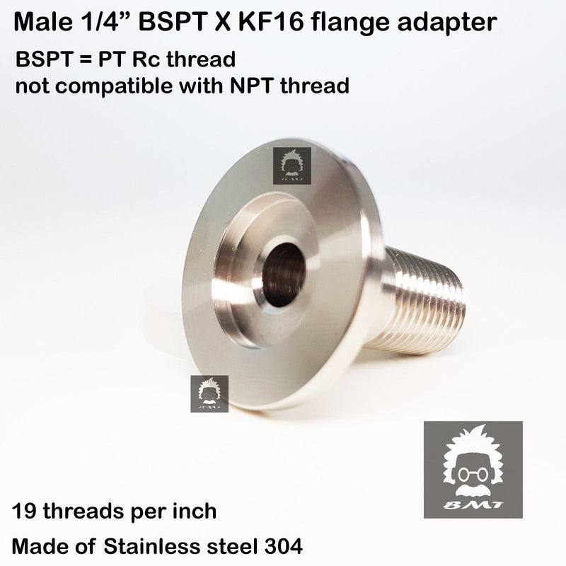 1/4"  Male BSP  tapered R series X KF16 flange stainless steel vacuum adapter