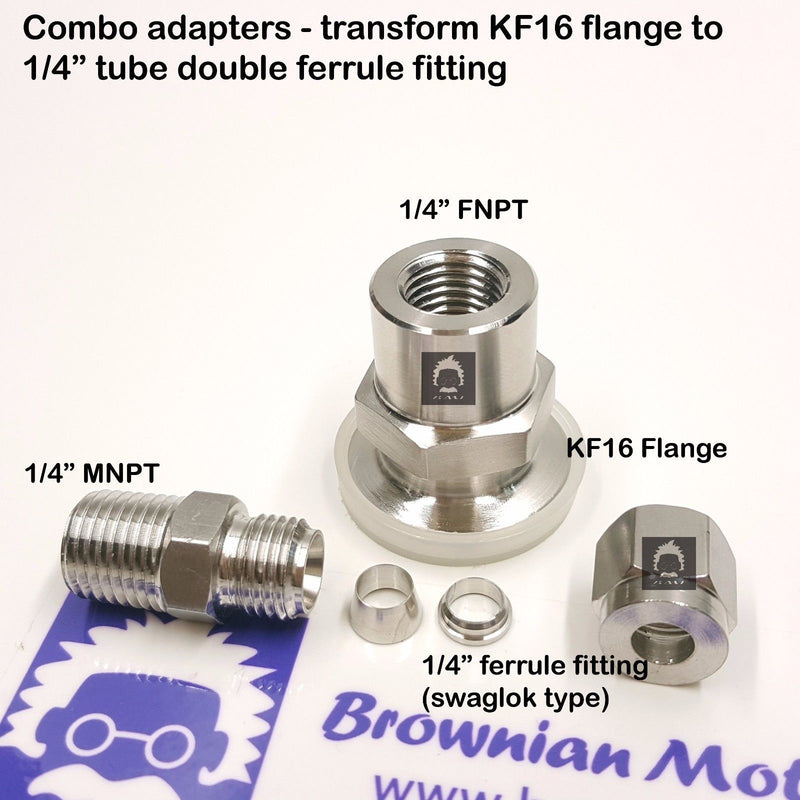 Combo 2 adapters True 1/4" FNPT X KF16 flange + 1/4" MNPT X 1/4" Double Ferrule