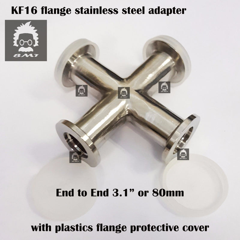 KF16 Cross vacuum adapter, 4 ways all ends KF16 flange SS 304, finely polished