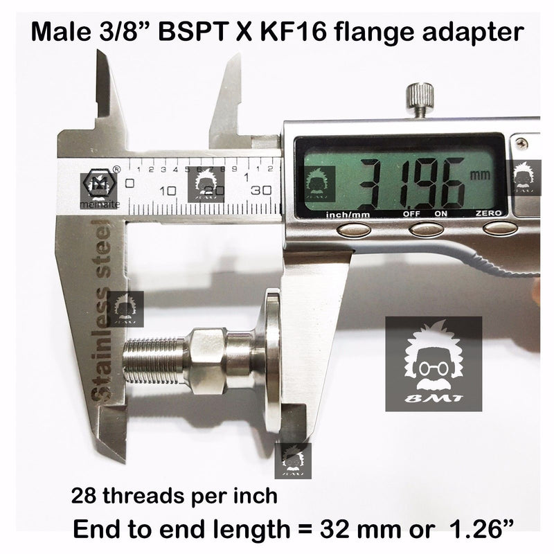 1/8"  Male BSP  tapered R series X KF16 flange stainless steel vacuum adapter