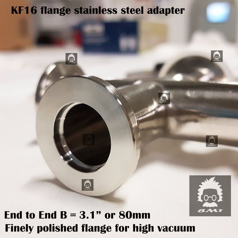 KF16 Cross vacuum adapter, 4 ways all ends KF16 flange SS 304, finely polished