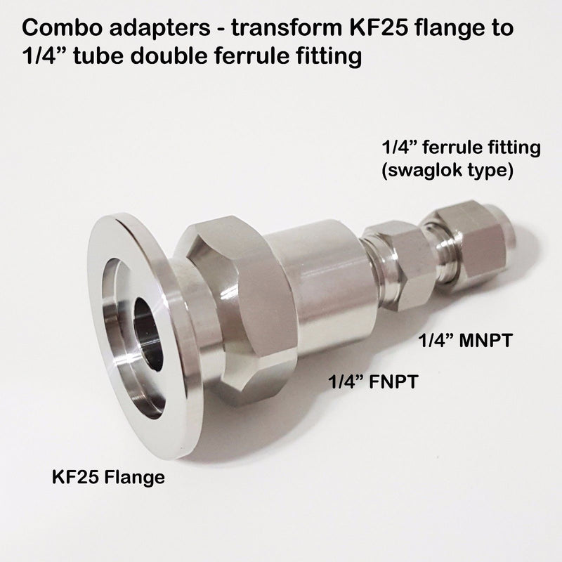 Combo 2 adapters True 1/4" FNPT X KF25 flange + 1/4" MNPT X 1/4" Double Ferrule