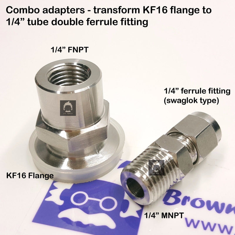 Combo 2 adapters True 1/4" FNPT X KF16 flange + 1/4" MNPT X 1/4" Double Ferrule