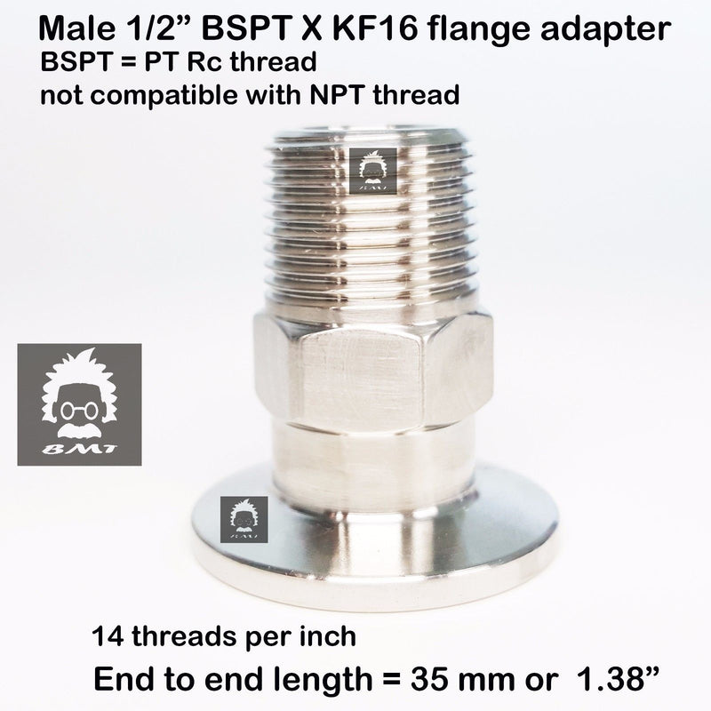 1/2" Male BSP tapered R serie X KF16 Flange stainless steel vacuum adapter