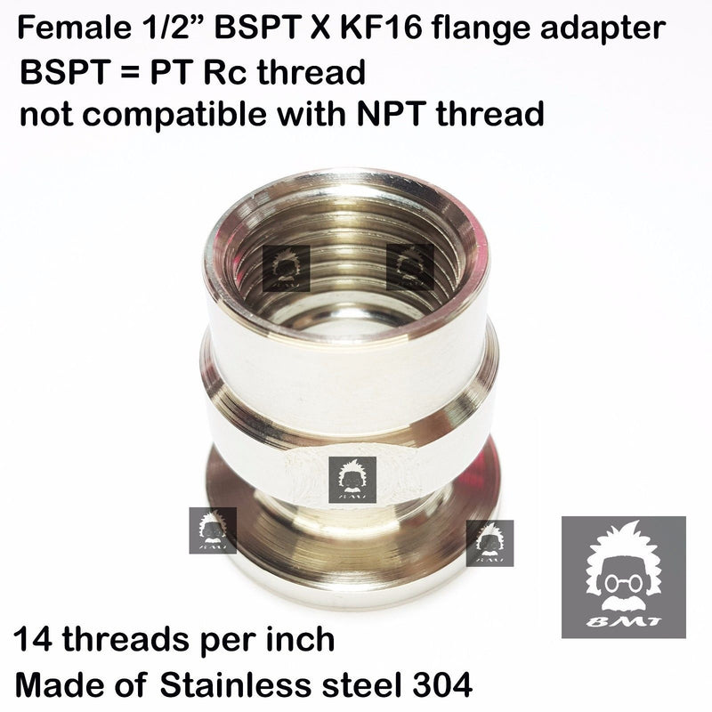 1/2" Female BSP R series x KF16 flange stainless steel vacuum adapter