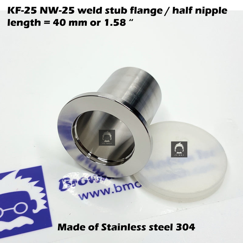 Half nipple / weld stub flange, KF25 flange, length = 40mm
